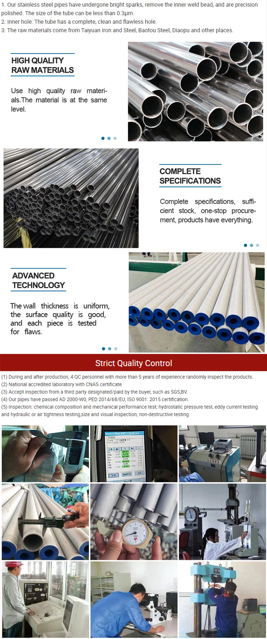 China Factory Supply Prime Quality AISI ASTM Standard Tubing 304 SS316 Stainless Steel Seamless Pipe Prices